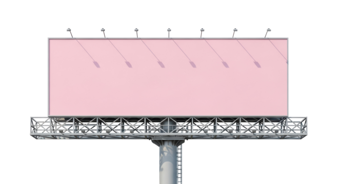 Large pink billboard isolated on transparent background, advertising structure for outdoor marketing and commercial promotions PNG