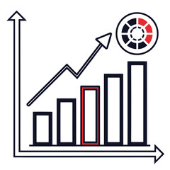 Bar graph showing growth with a pie chart