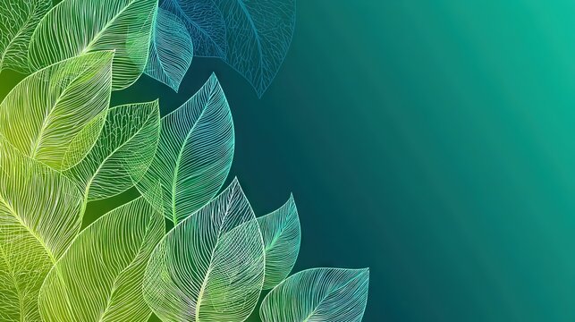 Smooth gradient background from lime green to teal with subtle leaf silhouettes, fresh abstract nature design for presentations, banners, and branding