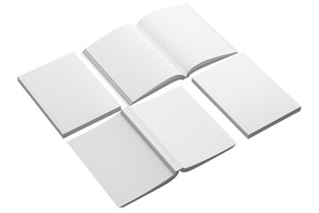 A4/A5 Softcover Book White Blank 3D Rendering Transparent Background Mockup PNG
