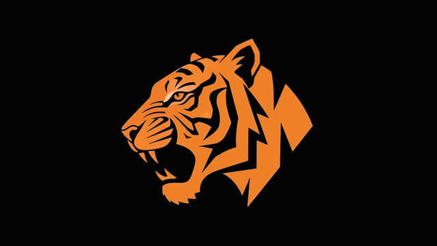 Tiger Face Logo Design with Striking Orange Details on Black Background