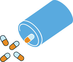 Pill bottle with spilled capsules isolated on transparent background