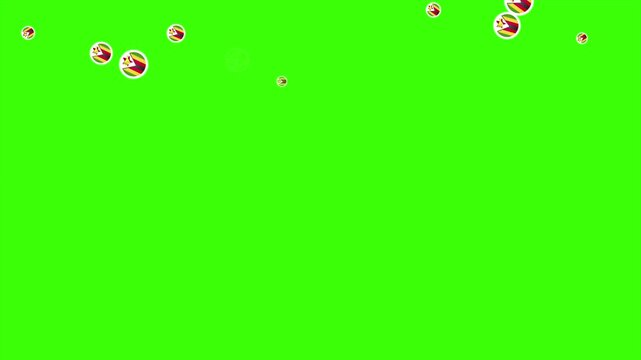 Falling Rounded ZIMBABWE Flags Green Screen Animation for Patriotic Effects and Motion Graphic Overlays