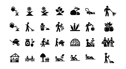 Garden and farming icon set black and white vector illustrations for agriculture