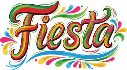 Fiesta colorful lettering with abstract celebratory swirls vector illustration