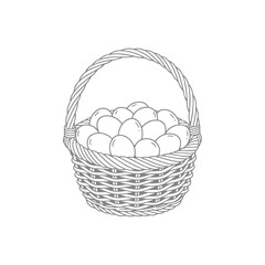 Line Art Easter Basket with Decorated Eggs Illustration