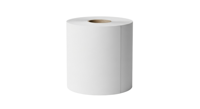 Roll of white paper towels isolated PNG, absorbent cleaning supply for kitchen and bathroom use on transparent background