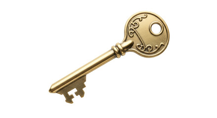 Ornate golden key PNG isolated on transparent background, antique style passkey for security and unlocking concepts