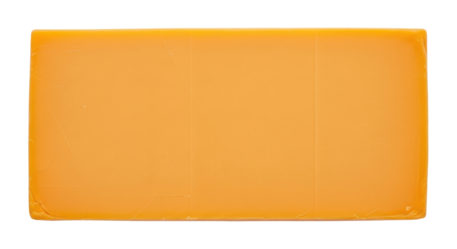 Block of cheddar cheese isolated PNG, sharp orange dairy product for cooking and snacking on transparent background