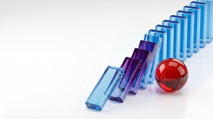 Red sphere hitting glass blocks triggering a colorful chain reaction.