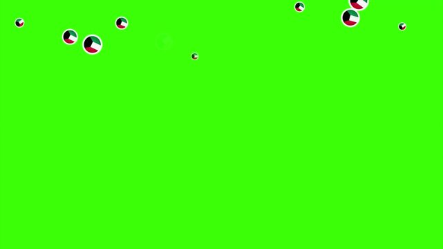 Falling Rounded KUWAIT Flags Green Screen Animation for Patriotic Effects and Motion Graphic Overlays