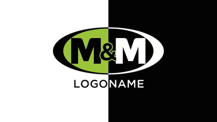 Elegant M&M Initials Logo Design with Ellipse Shape on Split Background
