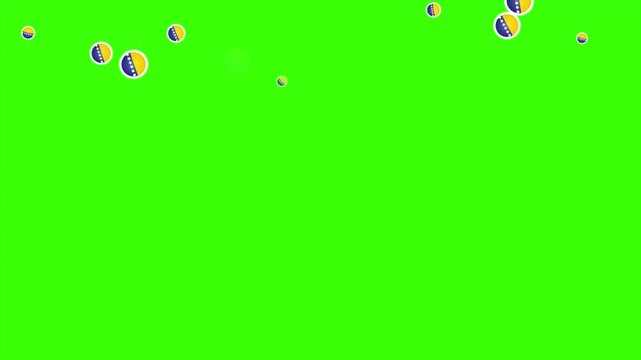 Falling Rounded BOSNIA Flags Green Screen Animation for Patriotic Effects and Motion Graphic Overlays
