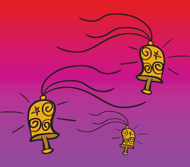 Golden Bells: Three decorative golden bells with star motifs hang against a vibrant gradient background, evoking a sense of festivity and celebration. 