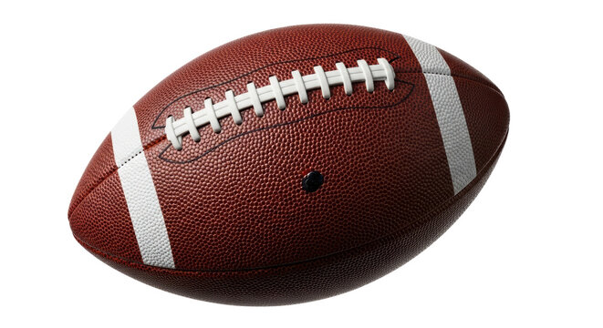 American football isolated PNG, brown leather ball with white stripes and laces for sports equipment and game day designs on transparent background