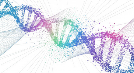 Colorful Dna Double Helix Unraveling Into Particles on White Background