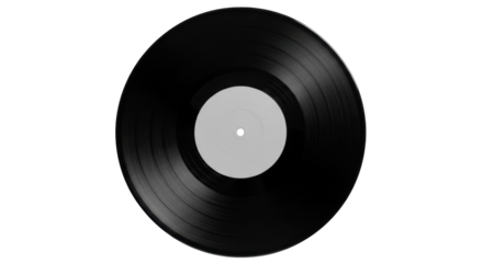 Black vinyl record PNG isolated on transparent background, vintage music carrier for DJ, audio, and entertainment use