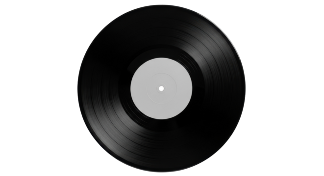 Black vinyl record PNG isolated on transparent background, vintage music carrier for DJ, audio, and entertainment use