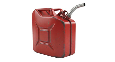 Red metal gas can isolated PNG, fuel container for gasoline or petrol on transparent background, emergency supply for automotive use