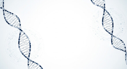 Abstract Blue Dna Double Helix Strands on White Background with Particles