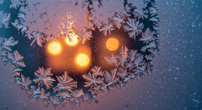 Frosted Window with Warm Candle Light Christmas Scene - Powered by Adobe
