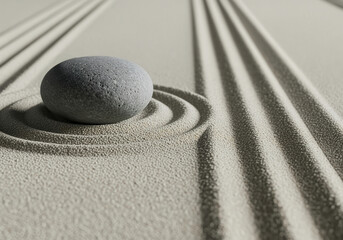 Zen Garden with Stone and Ripples