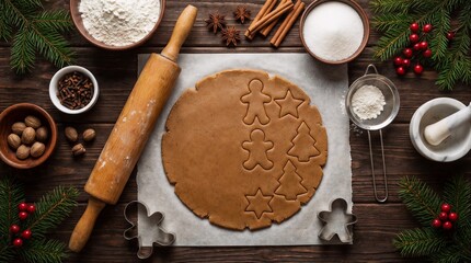 Christmas still life: close-up of sweet walnut cookies, coffee, cinnamon spice, and dry fruits on a rustic wooden table