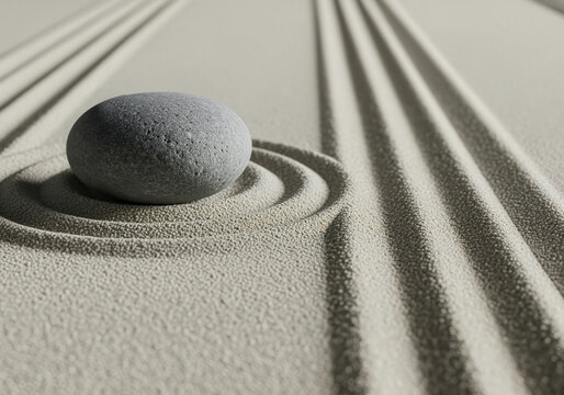 Zen Garden with Stone and Ripples