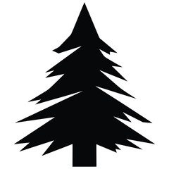 Christmas Black silhouette of a stylized pine tree with sharp branches on a white background evergreen