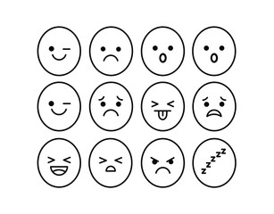  Emoji Faces Showing Different Emotions (Set of Cute Expressions). happy face, sad face, angry emoji