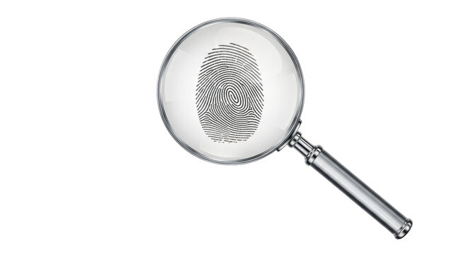 Fingerprint under magnifying glass isolated PNG, crime scene investigation and forensic science concept on transparent background