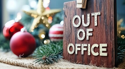 Christmas Out of Office Wooden Sign Festive Workplace Notice E-commerce Decor Warm Cozy Holiday Vibe