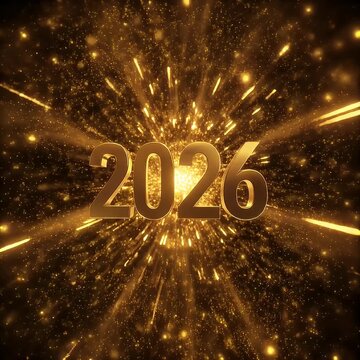 2026 Glowing Gold Typography Dynamic 3D Rotation with Energy Burst