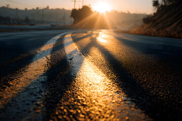 abstract empty asphalt blurry road and sunlight with space