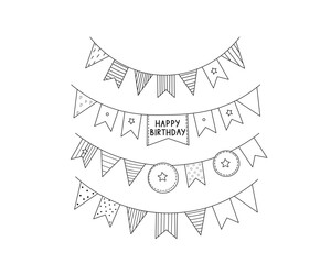 Hand-Drawn Birthday Garland Bunting &ndash; Cute Decorative Banner Vector Set