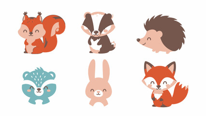 Fototapeta premium Adorable Cartoon Animals Isolated on White Background illustration vector