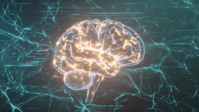 Artificial intelligence brain animation. Futuristic human brain interface concept. Robotic system. Intellectual programming of future human. AI Digital background. Motion design 4k