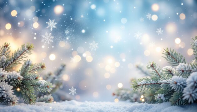 Winter wonderland scene with snowflakes and evergreen trees tranquil landscape digital art soft lighting serene atmosphere holiday spirit - Powered by Adobe