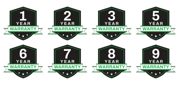 Set of Years warranty shield label. shield warranty badge icon set. Guarantee labels for 1 to 10 years. Vector isolated on white background.