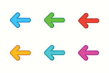 Colorful left arrow icons on white background simple direction symbols