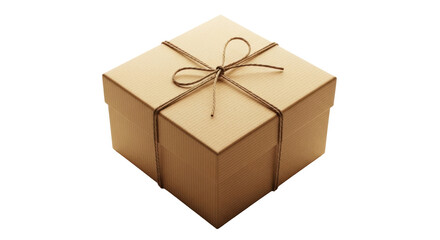 Obraz premium Brown gift box with string isolated PNG, present for birthday or Christmas on transparent background, surprise package for special occasion