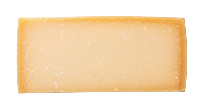 Block of Parmesan cheese isolated PNG, hard Italian cheese with granular texture, dairy product for cooking and grating on transparent background