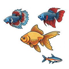 Colorful Cartoon Fish Trio – Stylized Aquatic Animal Illustrations
