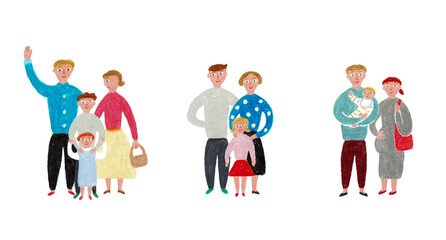 手描きイラスト　子供のいる様々な家族