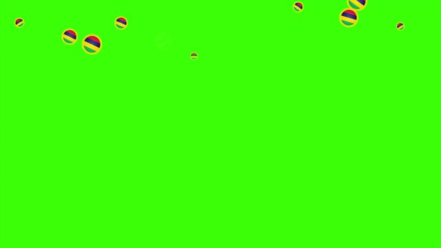 Falling Rounded MAURITIUS Flags Green Screen Animation for Patriotic Effects and Motion Graphic Overlays