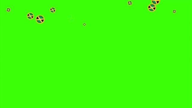 Falling Rounded JAMAICA Flags Green Screen Animation for Patriotic Effects and Motion Graphic Overlays