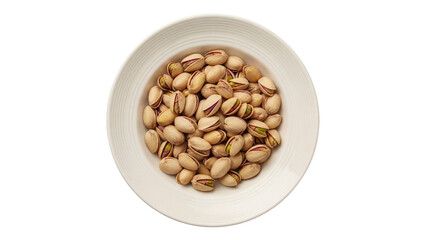 Pile of pistachios on a plate PNG isolated on transparent background, healthy snack food rich in nutrients and antioxidants
