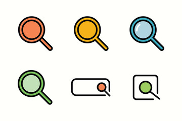 Set of colorful magnifying glass icons with search bar concept
