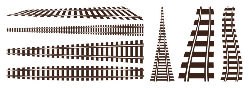Set of Railway line icon - Railroad Tracks Silhouette. Railway Icon Stock Vectors . High Quality Train Tracks.