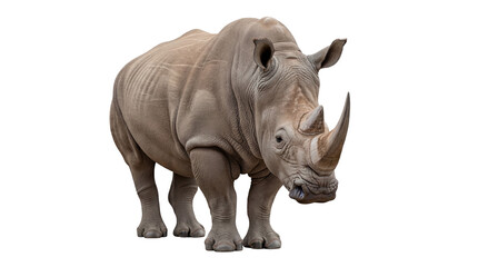 Fototapeta premium Majestic rhinoceros PNG isolated on transparent background, powerful African wildlife animal with thick skin and prominent horns, wildlife conservation